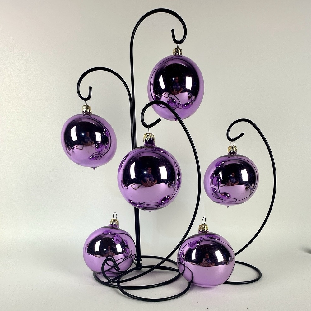 Vintage Purple Glass Christmas Ornaments West Germany Set Of 6